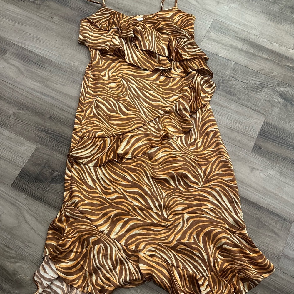 Steve Madden Asymmetrical Zebra Print Dress - Brown and Cream NWT